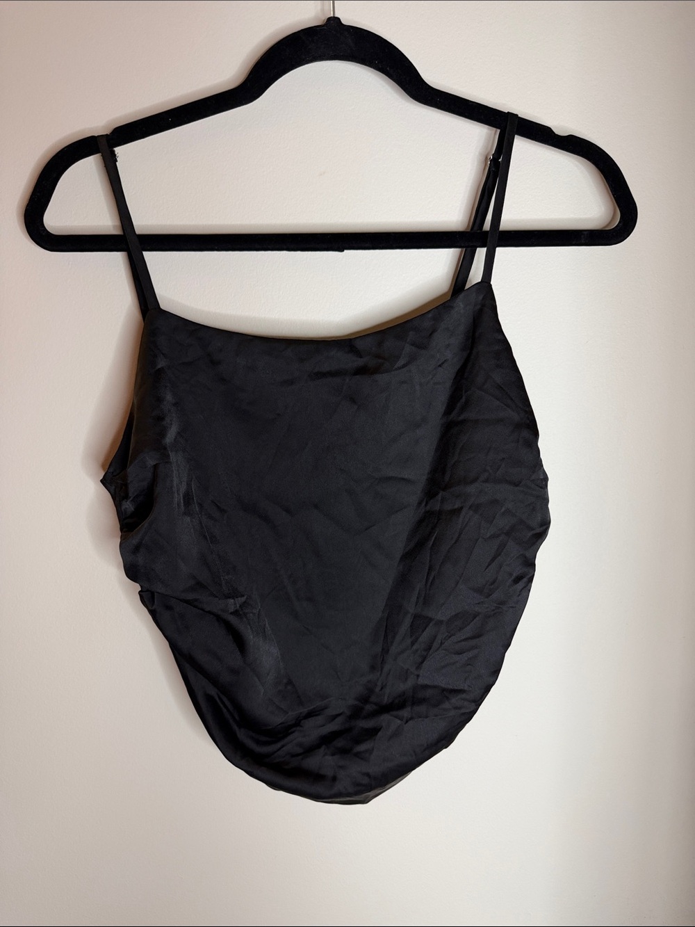 glam Black Satin Crop Top with Adjustable Straps